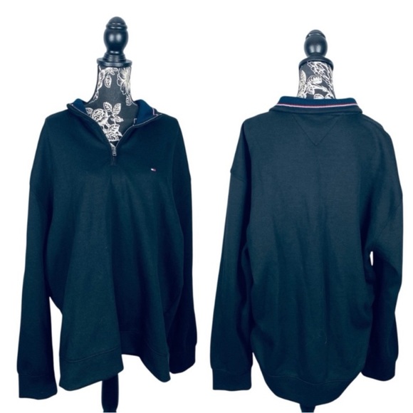NWT Tommy Hilfiger men's navy blue quarter zip pullover sweater size XL